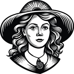 Elegant woman in hat vintage style black and white