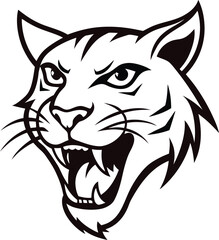 Aggressive bobcat head outline illustration for design elements