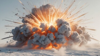 a massive explosion fills the sky with clouds of smoke and a bright flash of light