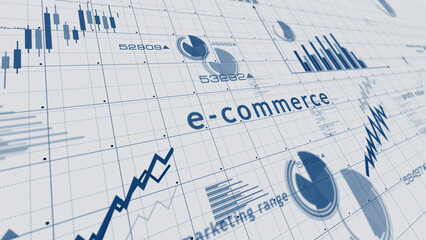 Ecommerce online business charts and graphs diagram on paper 3d illustration
