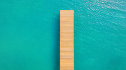 Aerial view wooden pier turquoise water summer calm ocean relaxation travel concept