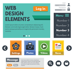 Versatile web design elements collection with geometric shapes and icons