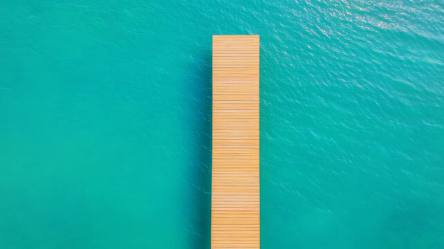 Aerial view wooden pier turquoise water summer calm ocean relaxation travel concept - Powered by Adobe