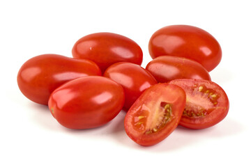 Roma Tomatoes, Whole and Cut, isolated on white background