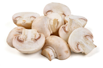Champignon Mushrooms Pile, Isolated on White Background