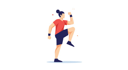 Fototapeta premium Flat design vector illustration of a young man with a man bun doing a high-knee running exercise for a cardio workout routine.