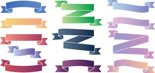 Set of Vector Gradient Ribbons and Rosettes: Colorful Banners, Medals, Awards, Seals, and Labels for Web Design.