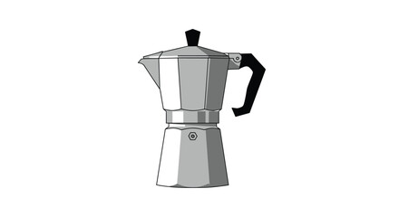 A classic Italian moka pot stovetop espresso maker in a simple and bold black and white graphic vector illustration style.