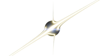 A luminous abstract sphere with elongated light beams radiating outwards against a pure white background, symbolizing energy and innovation.