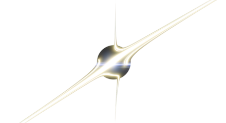 A luminous abstract sphere with elongated light beams radiating outwards against a pure white background, symbolizing energy and innovation.
