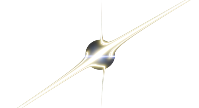 A luminous abstract sphere with elongated light beams radiating outwards against a pure white background, symbolizing energy and innovation.