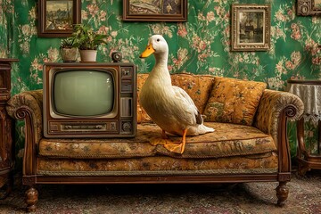 old tv with a bird