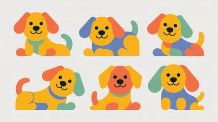 Cute Colorful Puppy Illustrations Set – Adorable Cartoon Dogs, Playful Pet Graphics, Kids Clipart for Stickers, Posters, Nursery Decor & Animal Designs