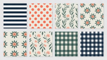 Stylish Seamless Patterns – Stripes, Polka Dots, Floral, Leaf, Gingham & Botanical Designs – Modern Minimal Aesthetic Pattern Collection