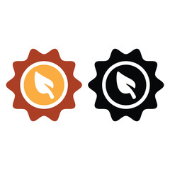 Two style icon set featuring a sun shape with a leaf inside isolated on white background