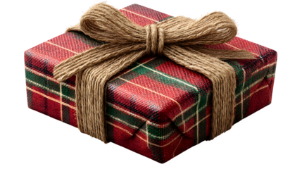 Festive Gift with Twine Bow isolated on transparent background