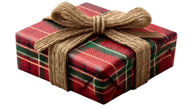 Festive Gift with Twine Bow isolated on transparent background