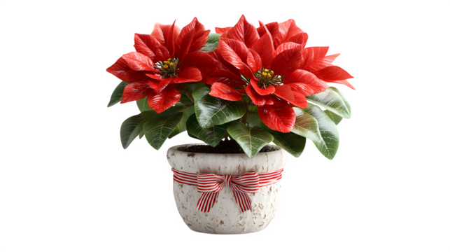 Poinsettia in Textured Pot isolated on transparent background