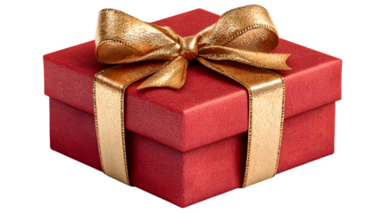 Red gift box with gold ribbon isolated on transparent background