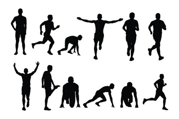 Silhouette Set of Runners and Sprinters in Various Poses 