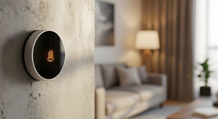 Modern smart home thermostat controlling temperature for ultimate comfort and efficiency in a cozy living room setting, promoting sustainable living