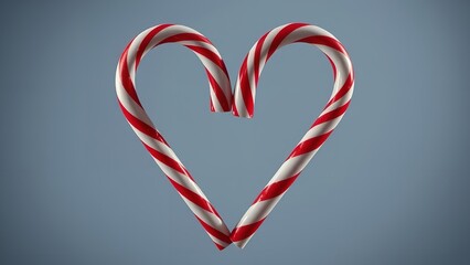 Romantic Heart-Shaped Candy Canes on Blue Background for Christmas and Valentine&rsquo;s Day Themes