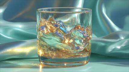 clear glass filled with water, teal and gray hues, soft reflections and highlights, serene and refreshing ambiance, suitable for health blogs, beverage advertisements, wellness websites