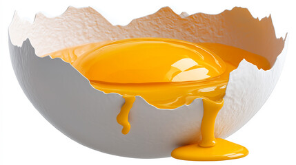 Detail of a broken egg and yolk spilling out.