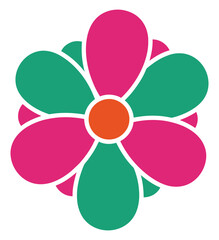 Colorful flower with pink and green petals and orange center isolated on