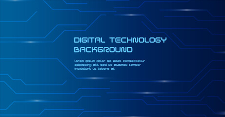 Modern Blue Circuit Interface Background. Sleek technology header with connected microchip lines and futuristic UI shapes.