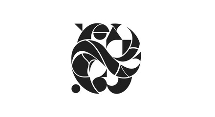 Obraz premium Abstract black and white graphic design with intricate geometric and flowing shapes.