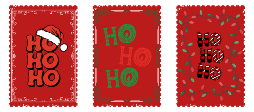 Christmas ho ho ho celebration design elements with santa hat and festive lights, festive vector stamps
