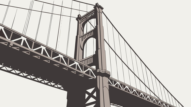 Detailed drawing of brooklyn bridge in vector format, showcasing its challenging structure and golden gates dominance. Suitable for travel designs.