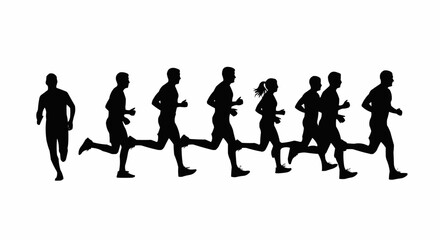 Silhouetted Runners in Motion - A Group of Athletes in Action.