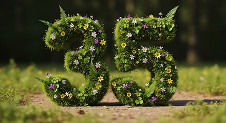 Numbers Covered in Grass and Flowers Nature-Inspired Celebration of Thirty-Five Years
