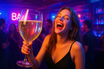 drunk girl with a giant glass in hand