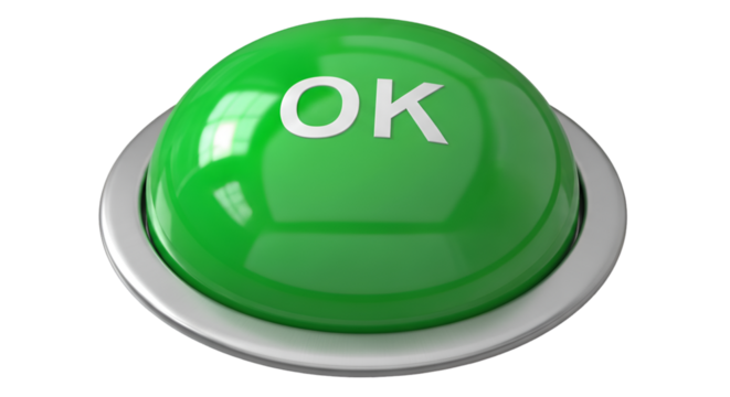 Green OK Button with White Text 3D Render confirmation