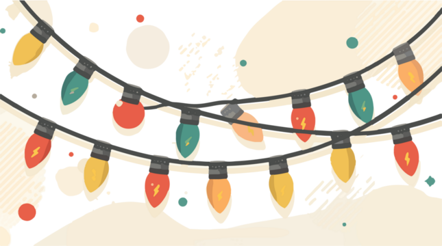  template Christmas light element with flat design, featuring a stylized and modern aesthetic, incorporating bold lines, minimalist shapes, and vibrant colours