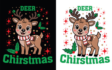 Cute cartoon reindeer with christmas decorations and text