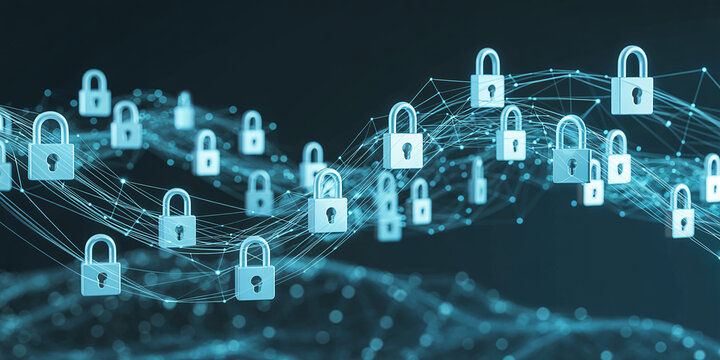 Digital Network Of Padlocks Representing Cybersecurity And Data Protection image photo