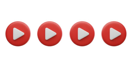 Four red play buttons in a row on black background
