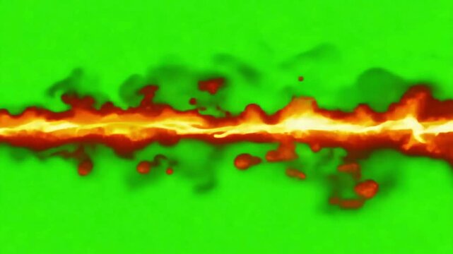 Continuous Fire Stream Green Screen. Horizontal burning flame jet animation for flamethrower or magic VFX. 
