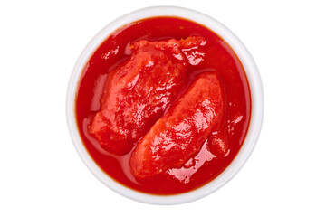 Canned Tomatoes in Bowl, isolated on white background