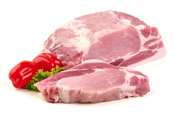 Pork Meat with Red Bell Peppers and Lettuce, isolated on white background