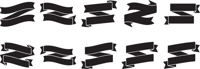 Classic Black Ribbon Banners Vector Set: Elegant Scrolls, Vintage Labels, Title Frames, and Decorative Tags Collection.