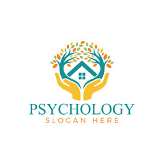 Hands holding a house with tree branches logo for home therapy or family psychology service concept isolated on white background