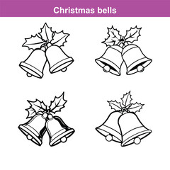 Christmas bells linear icon set. featuring holiday, festive, holly, ribbon, and jingle bell designs.
