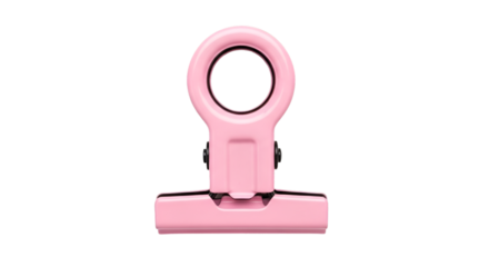 Pink binder clip with ring on white background office supplies