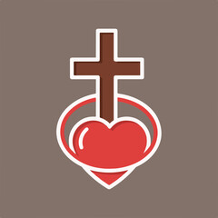Obraz premium Sacred Heart emblem on brown background, showing love for God. Red heart represents the Sacred Heart, symbolizing Christ's divine love.