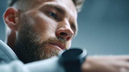 Man Fitness Tracker. Close-up of Athlete Checking Smartwatch Data